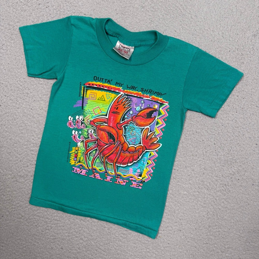 Kids Vintage 90s Outta My Way Shrimp! Maine T-shirt